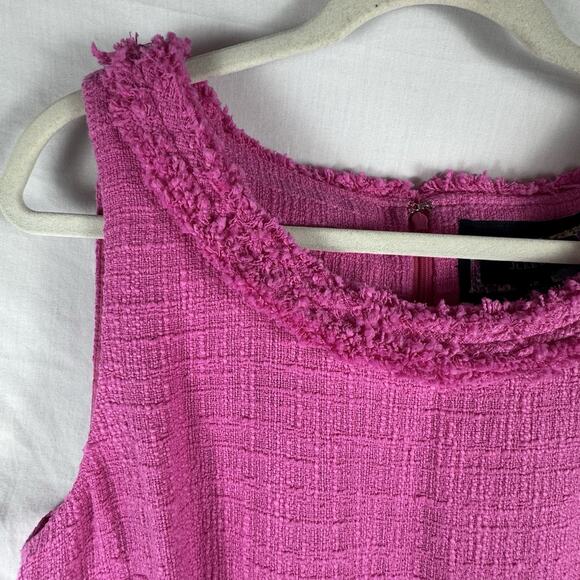 J. Crew Pink Tweed Sheath Dress, Size 12, NWOT, Fringe Collar & Hem - Picture 2 of 16